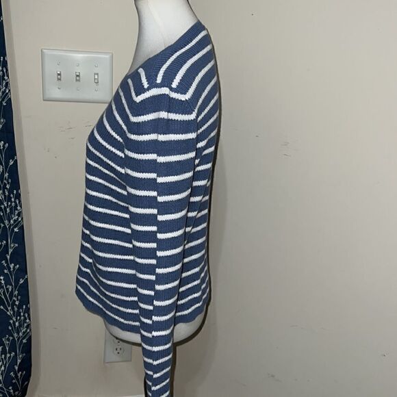 Eileen Fisher Blue White Stripes Knit Sweater Long Sleeves Organic Sz S Small - Picture 2 of 5